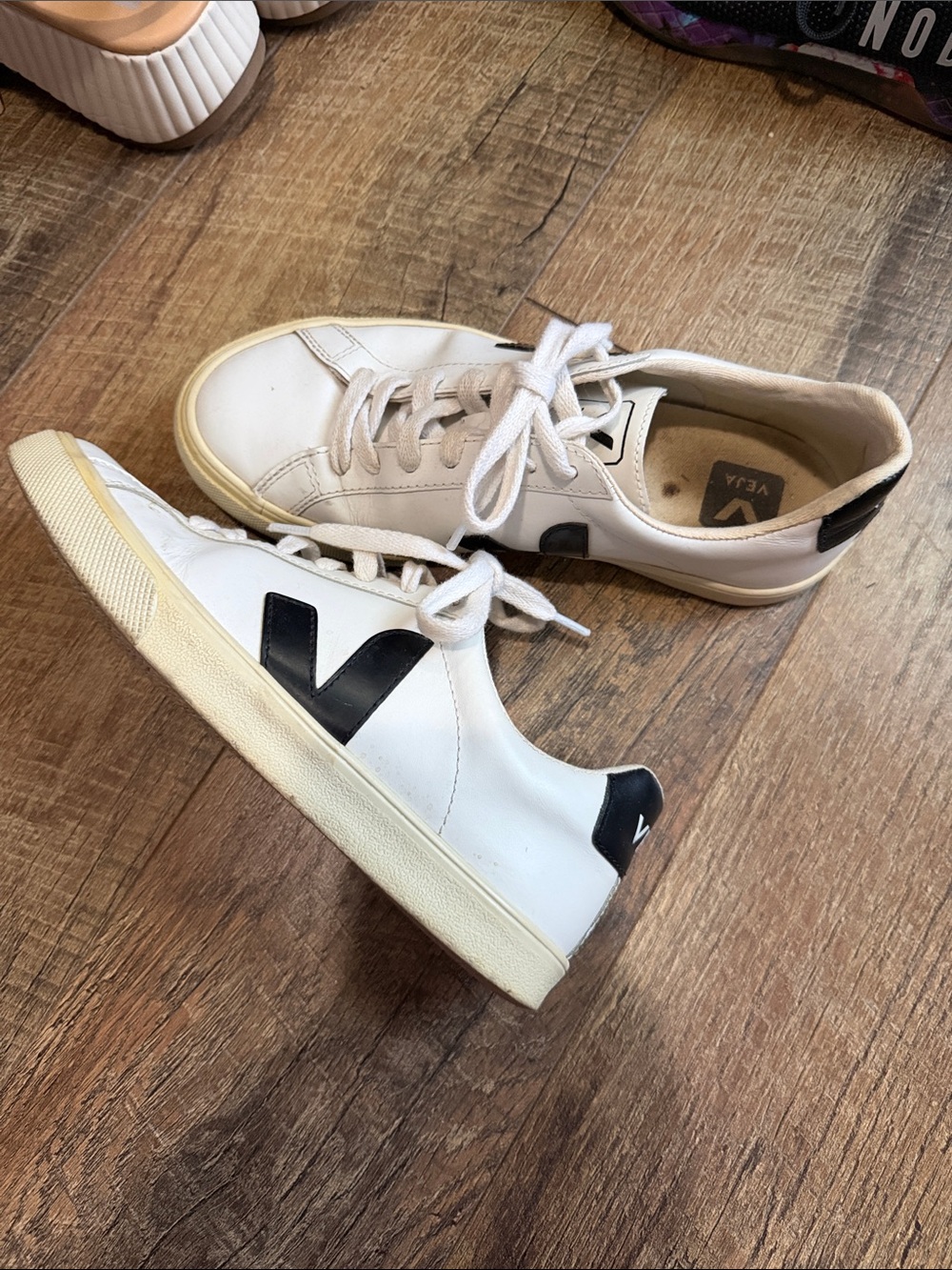 Veja White Leather Sneakers with Black V Detail